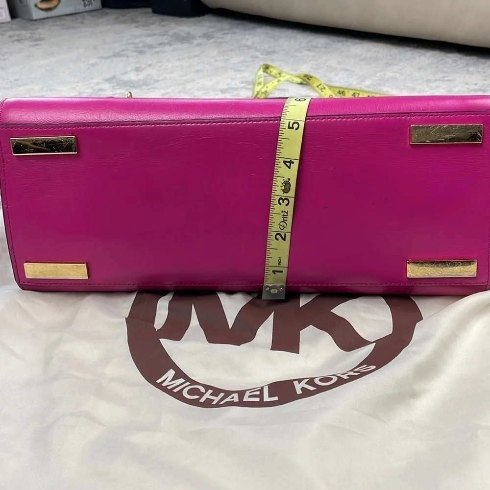 Michael Kors Collection Casey Large Leather Satchel Purse Padlock Bright Pink